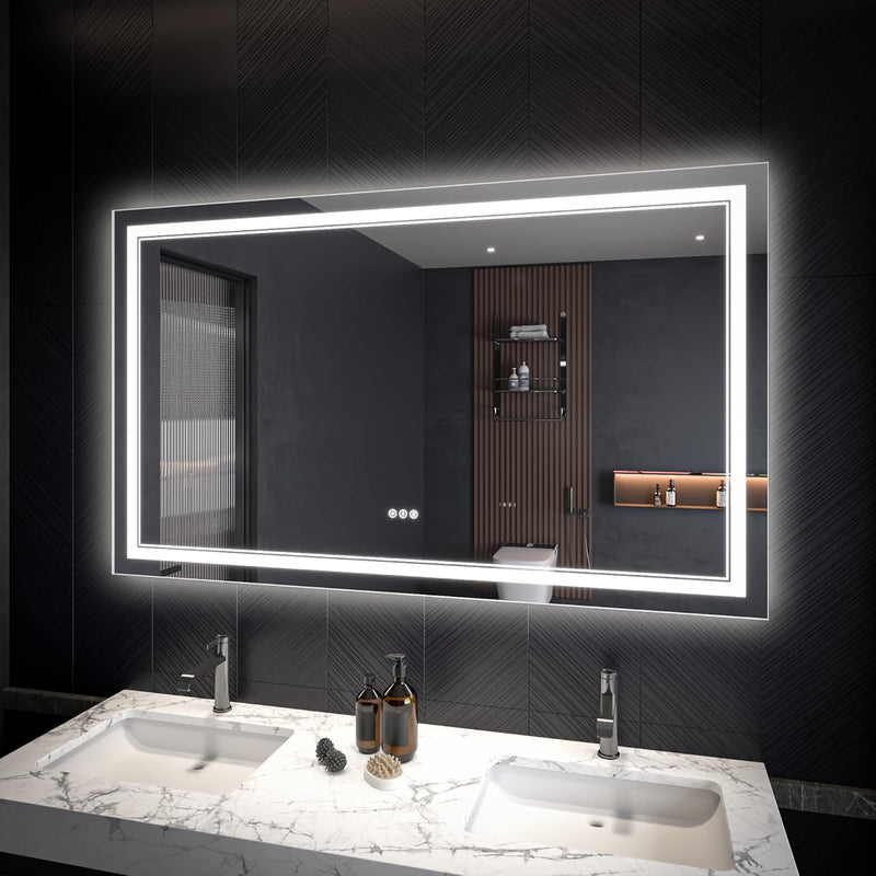 60x36 LED Lighted Mirror for Bathroom with Front Light and Backlit, Dimmable Anti-Fog Wall Bathroom Mirror with Led Lights, Power-Off Memory, Water Proof, Decor Vanity Mirror