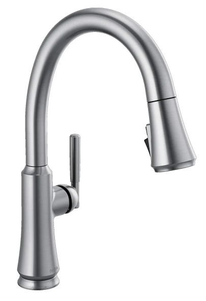 Delta Coranto Single Handle Pull-Down Kitchen Faucet in Arctic Stainless Steel, MSRP: $570, FINAL PRICE: $199.99 + TAX