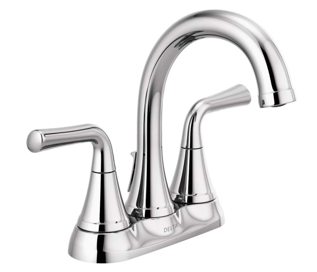 Delta Kayra Two Handle Centerset Bathroom Faucet in Chrome, MSRP: $211.30, FINAL PRICE: $59.99 + TAX