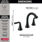 Delta Kayra Two Handle Widespread Pull-Down Bathroom Faucet in Matte Black, 3533LF-BLPDMPU