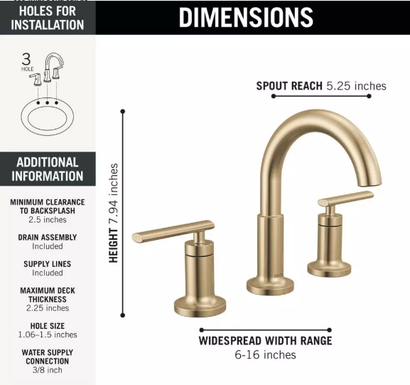Delta Altado Two Handle Widespread Bathroom Faucet in Champagne Bronze, 35442-CZMPU-DST