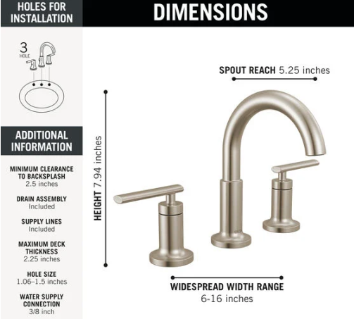 Delta Altado Two Handle Widespread Bathroom Faucet in Stainless Steel, 35442-SSMPU-DST