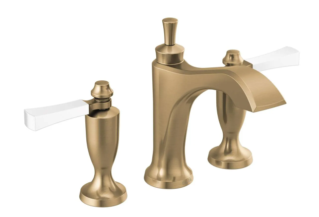 Delta Dorval Two Handle Widespread Bathroom Faucet in Champagne Bronze & Porcelain, MSRP: $819, FINAL PRICE: $439.99 + TAX