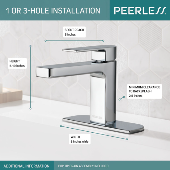Peerless Xander Chrome Mid-arc Residential Handle Bathroom Sink Faucet with Drain with Deck Plate, P1519LF-M, MSRP: $236.14, FINAL PRICE: $79.99 + TAX
