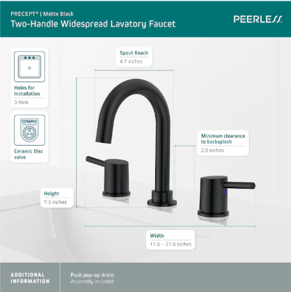 Precept Two Handle Widespread Bath Faucet, P3547LF-BL, MSRP: $217.98, FINAL PRICE: $59.99 + TAX