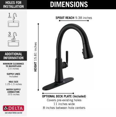 Delta Coranto Single Handle Pull-Down Kitchen Faucet In Matte Black, 9179-BL-DST, MSRP: $399, FINAL PRICE: $199.99 + TAX