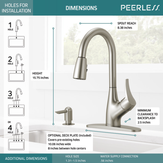 Peerless Single Handle Pull-Down Kitchen Faucet in Stainless Steel, P7901LF-SSSD-W, MSRP: $257, FINAL PRICE: $79.99 + TAX