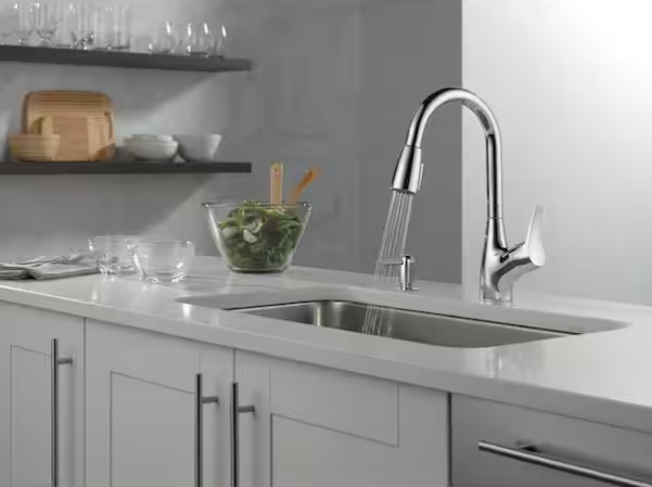 Peerless Single Handle Pull-Down Kitchen Faucet in Chrome, P7901LF-SD-W, MSRP: $140.28, FINAL PRICE: $79.99 + TAX