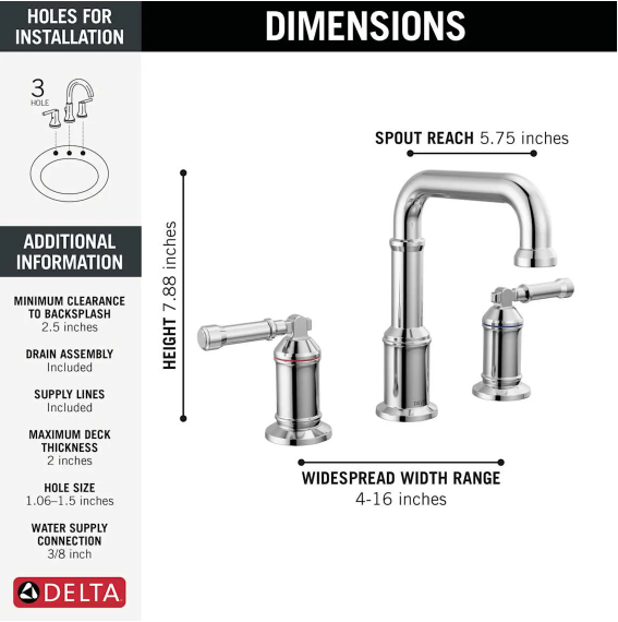 Delta Broderick Two Handle Widespread Bathroom Faucet in Lumicoat Stainless