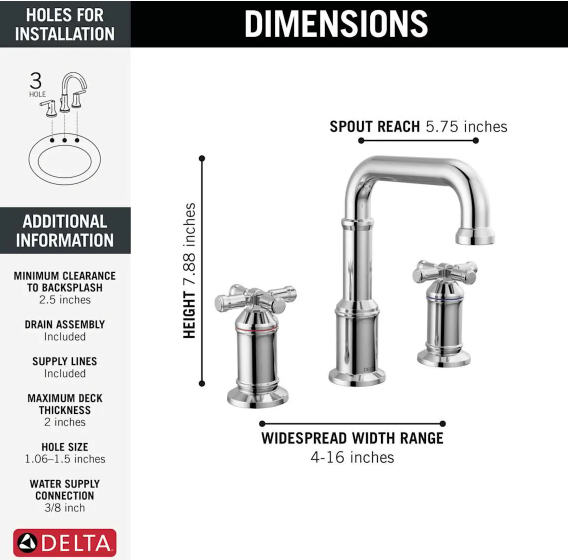 Delta Broderick Two Handle Widespread Bathroom Faucet in Lumicoat Stainless