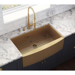 Ruvati Terraza Farmhouse Apron Front 36-in x 22-in Brass Tone Matte Gold Stainless Steel Single Bowl Kitchen Sink, RVH9880GG *JR2410, Retail: $549.00, FINAL PRICE: $379.99 + TAX