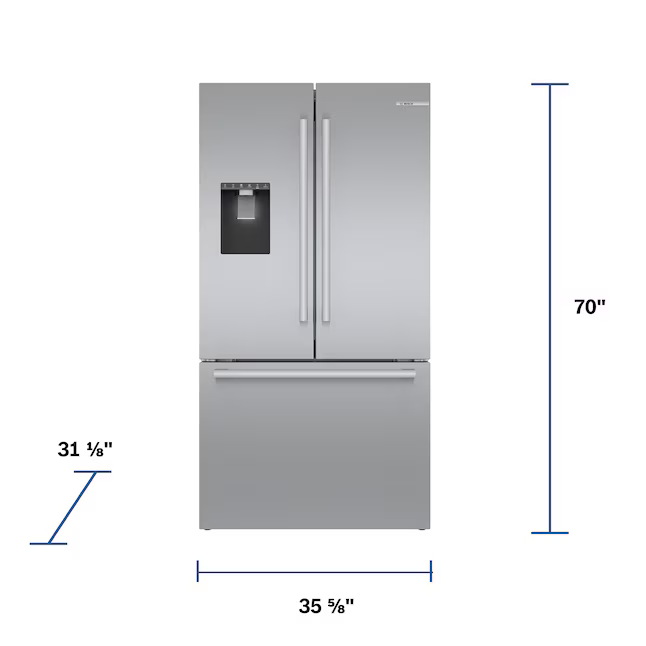 Bosch Counter-Depth 500 Series 21.6-cu ft 3-Door Smart Compatible French Door Refrigerator with Ice Maker with Water and Ice Dispenser (Stainless Steel), B36CD50SNS *HD2509, Retail: $3,299.00, FINAL PRICE: $1,999.99 + TAX