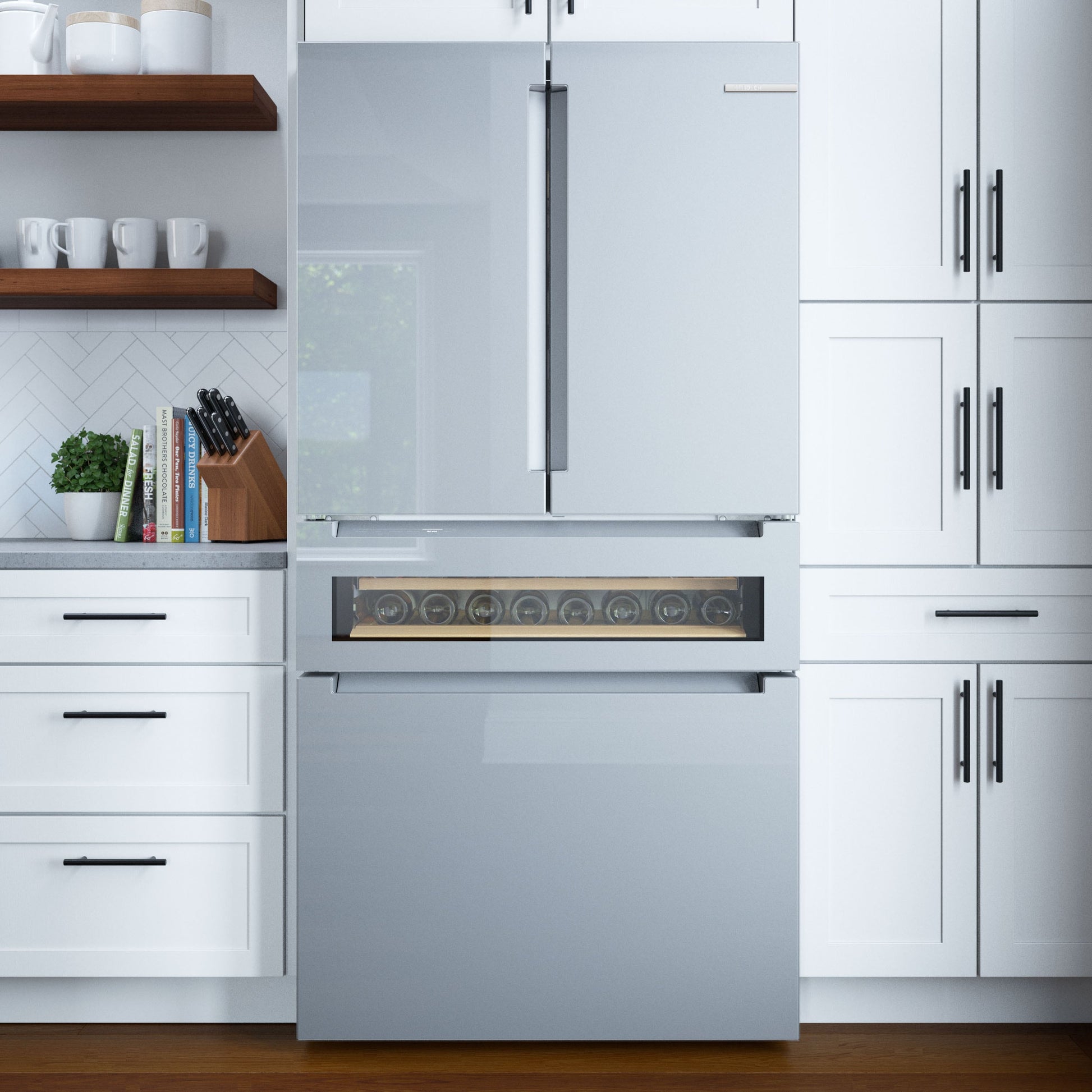 Bosch Counter-Depth 800 Series 21-cu ft 4 -Door 36-in Wide French Door Refrigerator with Ice Maker ( Stainless steel ) ENERGY STAR Certified