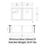Duko Sink 32-IN Undermount Double Bowl (Sink Only), HU3219D-S