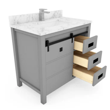Florence 36-inch Vanity in Gray with Carrara White Marble Top, VV336G-TV336S, Retail: $1,399.95, CLEARANCE PRICE: $599.99 + TAX