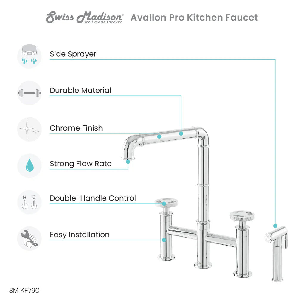 Swiss Madison Avallon Kitchen Faucet in Polished Chrome, SM-KF79C, MSRP: $323.29, FINAL  PRICE: $129.99 + TAX