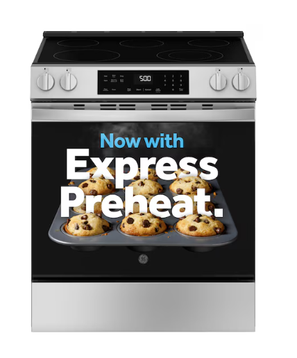 GE Crisp Mode 30-in Glass Top 5 burners 5.3-cu ft Slide-In Electric Range ( Stainless Steel )