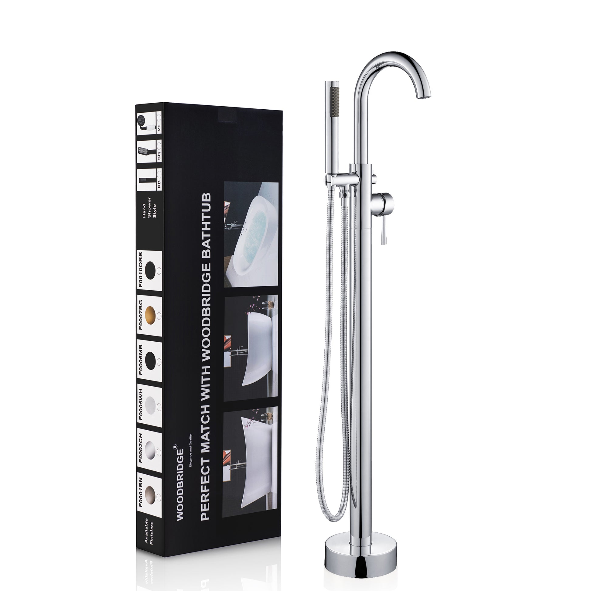 Woodbridge Freestanding Tub Faucet Bathtub in Chrome with Hand Shower