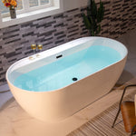 WOODBRIDGE 72" L x 35-3/8" W x 22-7/8" H Acrylic Freestanding Bathtub Contemporary Soaking White Tub with Matte Black Overflow and Drain, B0059-MB, MSRP: $1,368.00, Final Price: $699.99 + Tax
