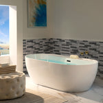 WOODBRIDGE 72" L x 35-3/8" W x 22-7/8" H Acrylic Freestanding Bathtub Contemporary Soaking White Tub with Matte Black Overflow and Drain, B0059-MB, MSRP: $1,368.00, Final Price: $699.99 + Tax