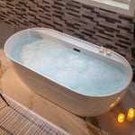 WOODBRIDGE 72" L x 35-3/8" W x 22-7/8" H Acrylic Freestanding Bathtub Contemporary Soaking White Tub with Matte Black Overflow and Drain, B0059-MB, MSRP: $1,368.00, Final Price: $699.99 + Tax