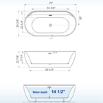 WOODBRIDGE 72" L x 35-3/8" W x 22-7/8" H Acrylic Freestanding Bathtub Contemporary Soaking White Tub with Matte Black Overflow and Drain, B0059-MB, MSRP: $1,368.00, Final Price: $699.99 + Tax