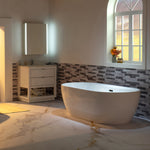 WOODBRIDGE 72" L x 35-3/8" W x 22-7/8" H Acrylic Freestanding Bathtub Contemporary Soaking White Tub with Matte Black Overflow and Drain, B0059-MB, MSRP: $1,368.00, Final Price: $699.99 + Tax