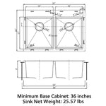 Duko Sink 33-IN Drop-In Double Bowl (Sink Only), HT3322D-S-9