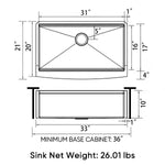 Duko Sink 33-IN Farmhouse Single Bowl (With Accessories), KSS0004S-OL