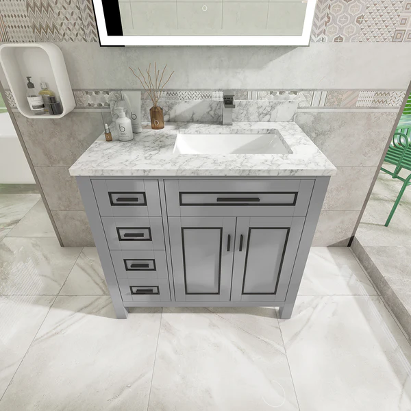 Venice 36-inch Vanity in Gray with Carrara White Marble Top, VV236G-TV236S, Retail: $1,399.95, CLEARANCE PRICE: $599.99 + TAX