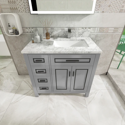 Venice 36-inch Vanity in Gray with Carrara White Marble Top, VV236G-TV236S, Retail: $1,399.95, CLEARANCE PRICE: $599.99 + TAX