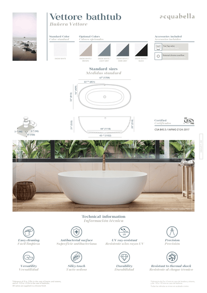 Acquabella Vettore Center Drain 67x32 Freestanding Bathtub in Snow White and Light Grey, VTB6732MLW, $10,000.00, FINAL PRICE: $1,499.99 + TAX