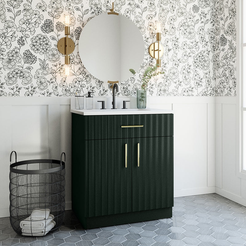 Summit Lane Buntz 30-in Green Undermount Single Sink Bathroom Vanity with White Quartz Top, SL30BZV, [FB230], MSRP: $1,289.00, Final Price: $449.99 + Tax
