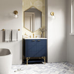 *ASSEMBLY REQUIRED* Summit Lane Calletano 30-in Navy Blue Undermount Single Sink Bathroom Vanity with White Quartz Top, SL30CTV, [FB231], MSRP: $1,199.00, Final Price: $449.99 + Tax