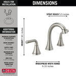 Delta Kayra Two Handle Widespread Pull-Down Bathroom Faucet in Stainless Steel, 3533LF-SSPDMPU