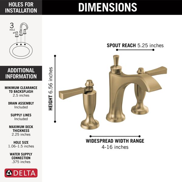 Delta Dorval Two Handle Widespread Bathroom Faucet in Champagne Bronze, 3556-CZMPU-DST