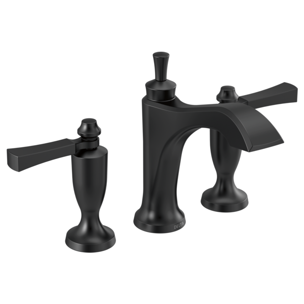 Delta Dorval Two Handle Widespread Bathroom Faucet In Matte Black, 3556-BLMPU-DST