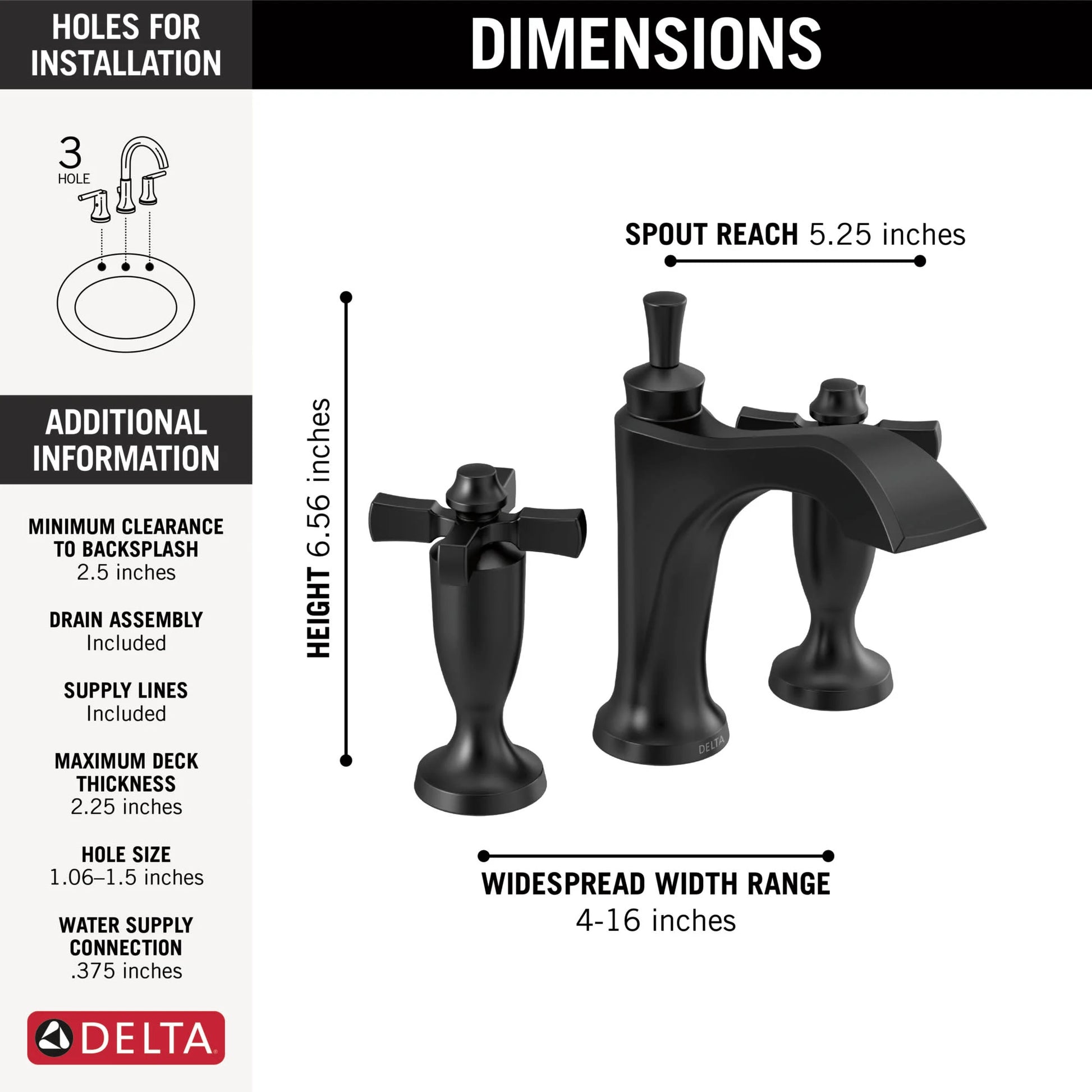 Delta Dorval Two Handle Widespread Bathroom Faucet in Matte Black, 3557-BLMPU-DST