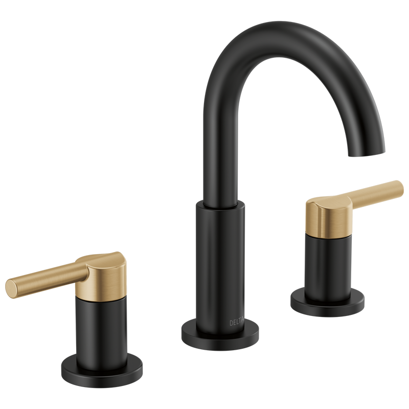 Delta Nicoli Two Handle Widespread Pull-Down Bathroom Faucet in Matte Black & Champagne Bronze, 35749LF-GZPD