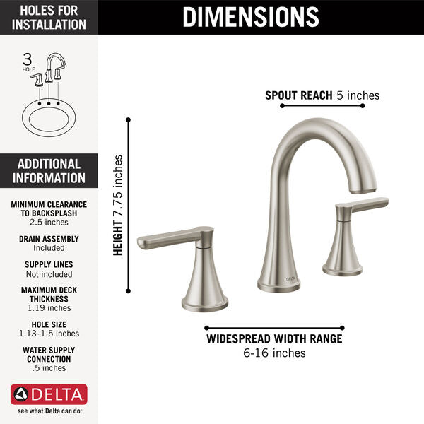 Delta Greydon Two Handle Widespread in Spotshield Brushed Nickel, 35860LF-SP