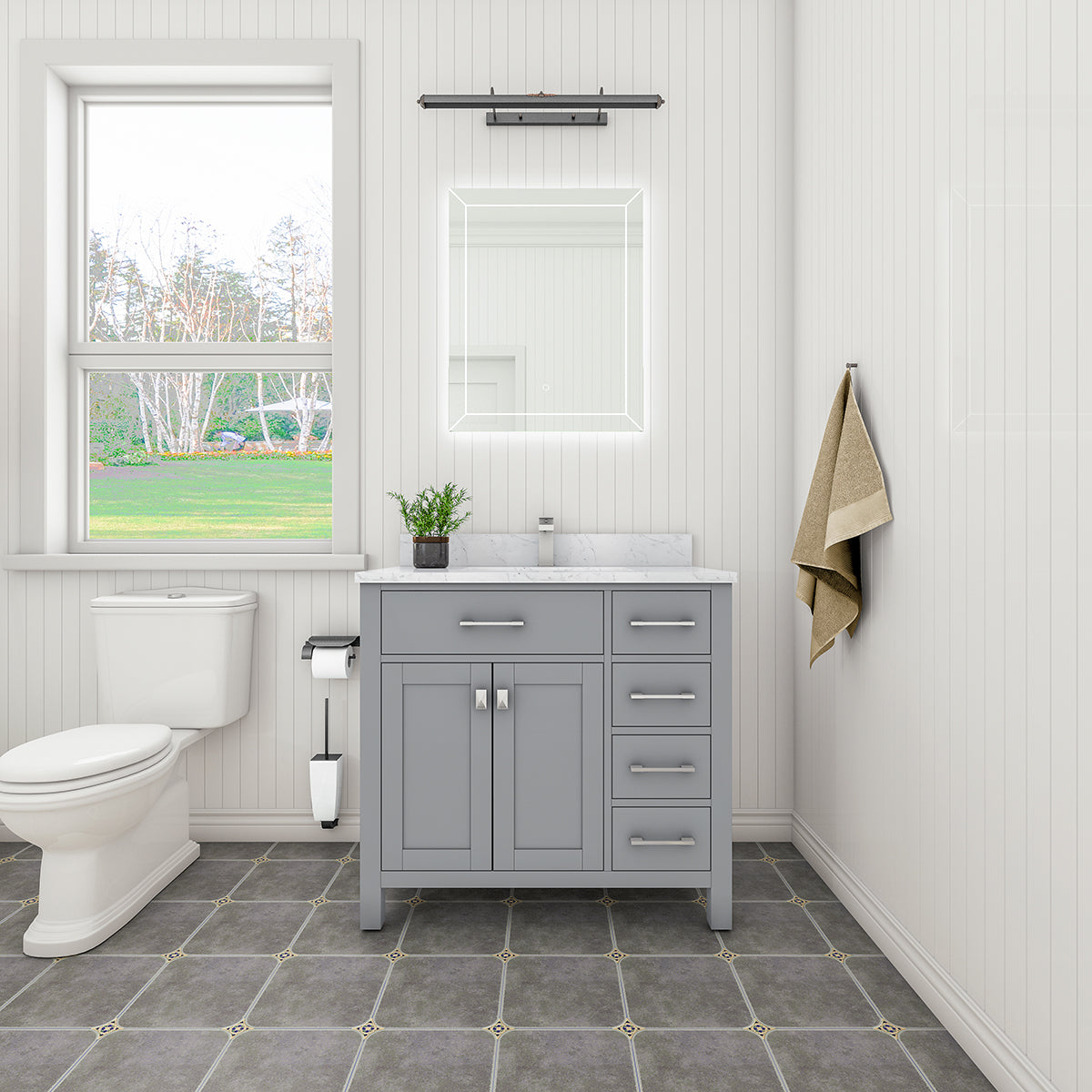 Roma 36-inch Vanity in Gray with Custom Quartz Top, VV136G-CQTSQ, Retail: $1,399.95, CLEARANCE PRICE: $599.99 + TAX