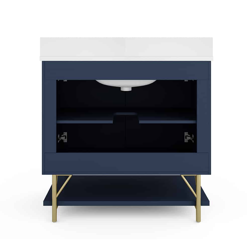 *ASSEMBLY REQUIRED* Summit Lane Calletano 36-in Navy Blue Undermount Single Sink Bathroom Vanity with White Quartz Top, SL36CTV, [FB232], MSRP: $1,339.00, Final Price: $549.99 + Tax