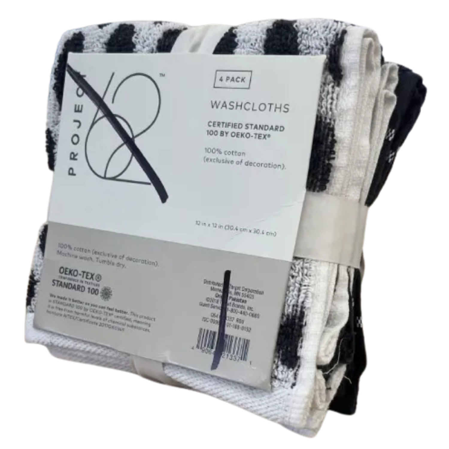 Project 62 Wash Clothes 12x12 4 -Pack  COLORS: Polka Dot Blue / Dark Gray ( Black ) / Light Gray, MSRP: $6.00 CLEARANCE! SPECIAL
