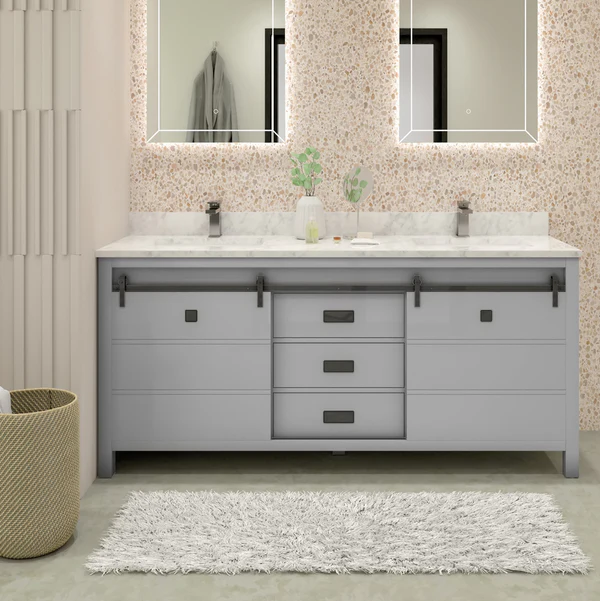 Florence 72-inch Double Sink Bathroom Vanity in Gray with Custom Quartz Top, VV372G-CQTSQ, Retail: $2,099.95, FINAL PRICE: $1,299.99 + TAX