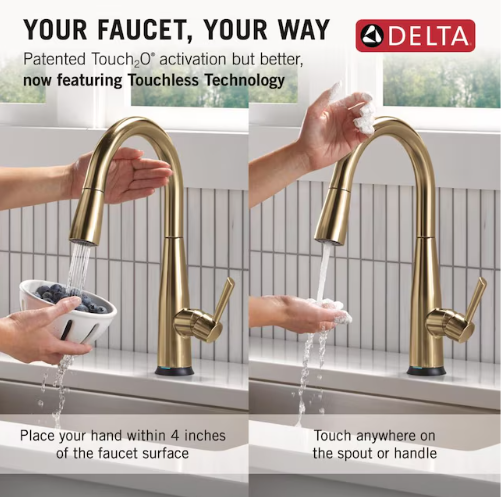 Delta Essa Champagne Bronze Single Handle Deck-mount Touchless Pull-down Kitchen Faucet with Sprayer (Includes Deck Plate)