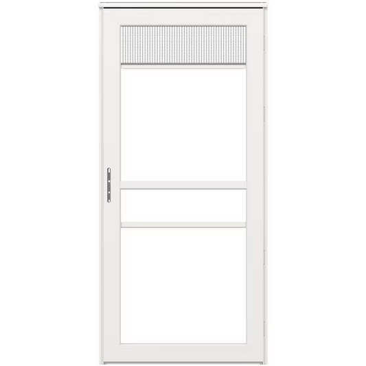 Larson Platinum 32-in x 81-in White Linen Aluminum Left-hand Outswing/Right Hinge Storm Door Full-view with Retractable Screen (Handle Not Included), *JR2401 #43