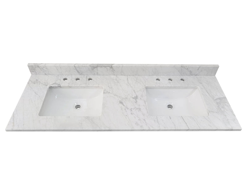 Alpine Reserve Carrara 61-in x 22-in White Natural Marble Undermount Double Sink Widespread Faucet Mount Bathroom Vanity Top