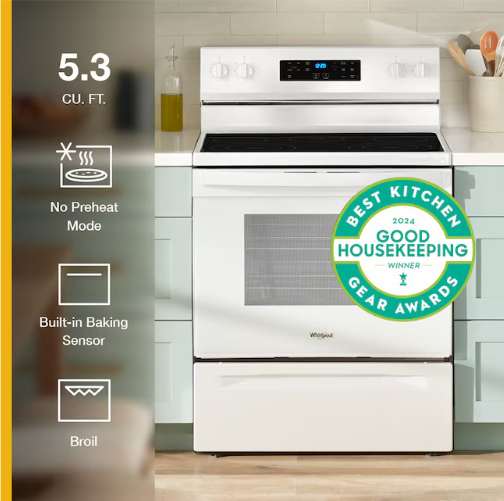Whirlpool 30-in Glass Top 5 burners 5.3-cu ft Freestanding Electric Range ( White )