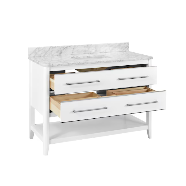 Ellen DeGeneres Lynnmere 48-in White Undermount Single Sink Bathroom Vanity with Natural Carrara Marble Top, 1549VA-48-201-900-UM, FINAL PRICE: $699.99 + Tax