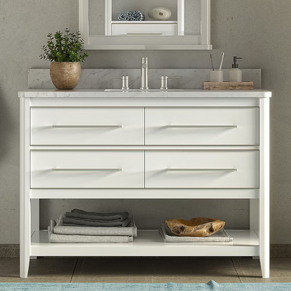Ellen DeGeneres Lynnmere 48-in White Undermount Single Sink Bathroom Vanity with Natural Carrara Marble Top, 1549VA-48-201-900-UM, FINAL PRICE: $699.99 + Tax